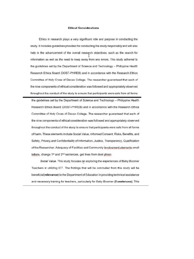 Ethical consideration sample pdf