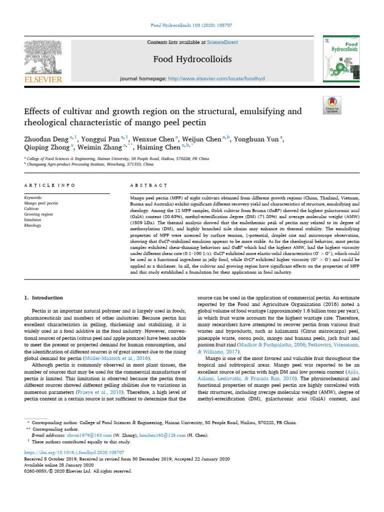 (Deng Et Al., 2020) - Mango Peel | PDF | Foods | Rheology