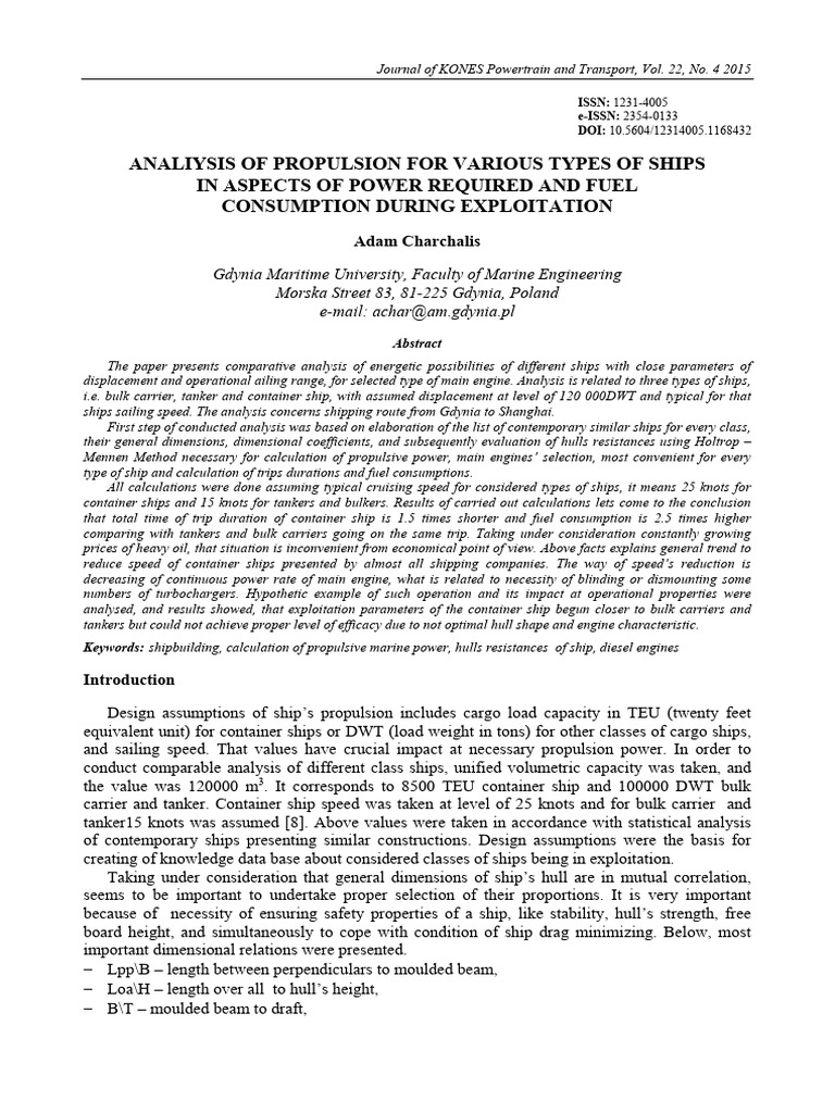 Ship Propulsion Analysis: Power & Fuel Use | PDF | Ships | Marine ...