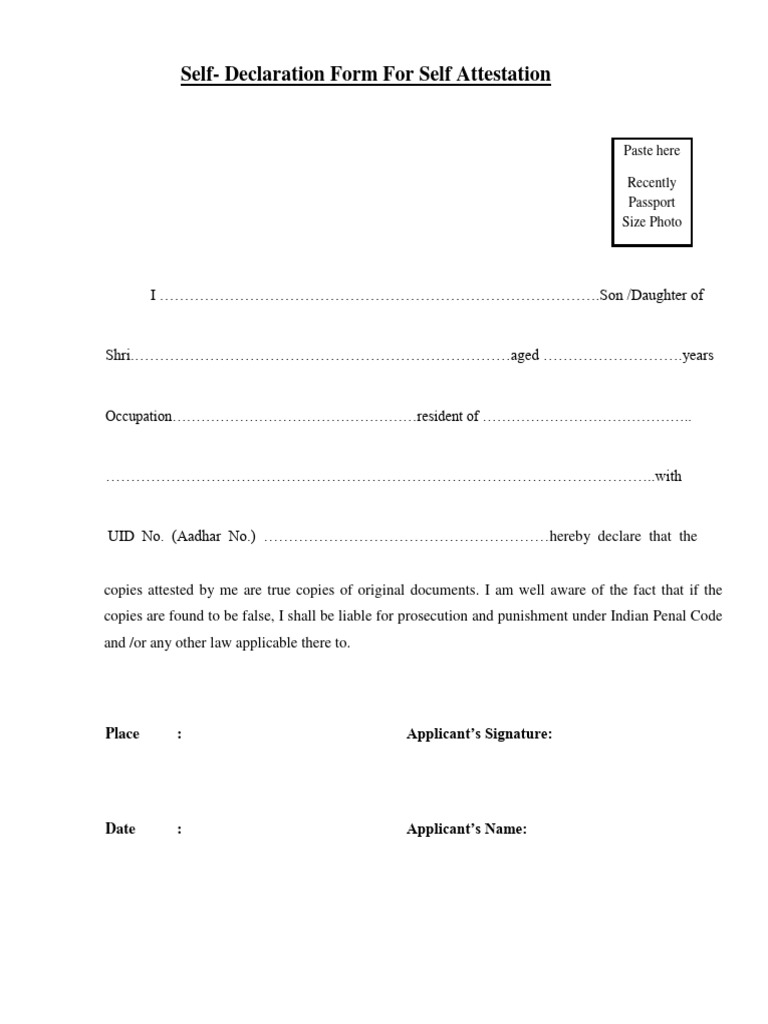 Self-Attestation Declaration Form | PDF