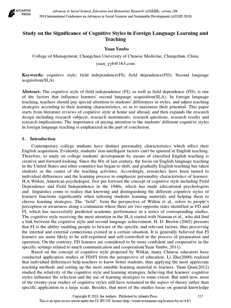 Study On The Significance of Cognitive Styles in Foreign Language ...