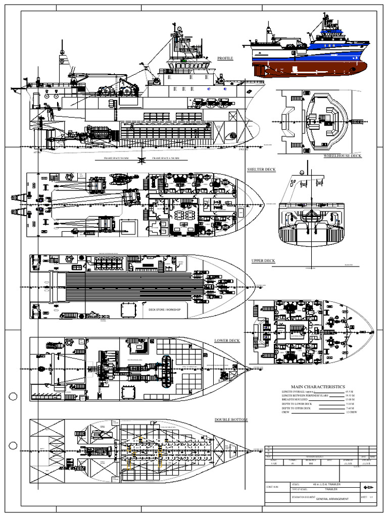 46m Trawler General Arrangement Plan | PDF | Fishing Trawler | Watercraft