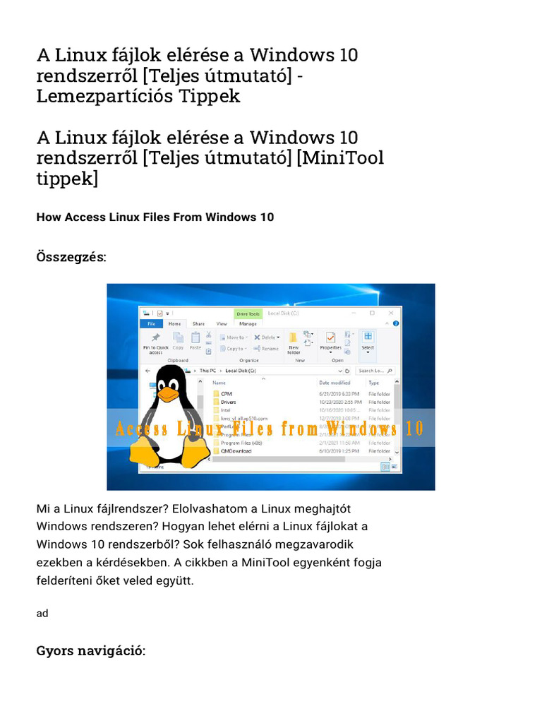Linux Fájlok Elérése A Win10 - Útmutató | PDF