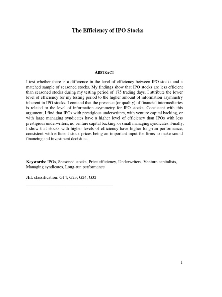 Session2 - 02 - The Efficiency of IPO Stocks | PDF | Initial Public ...