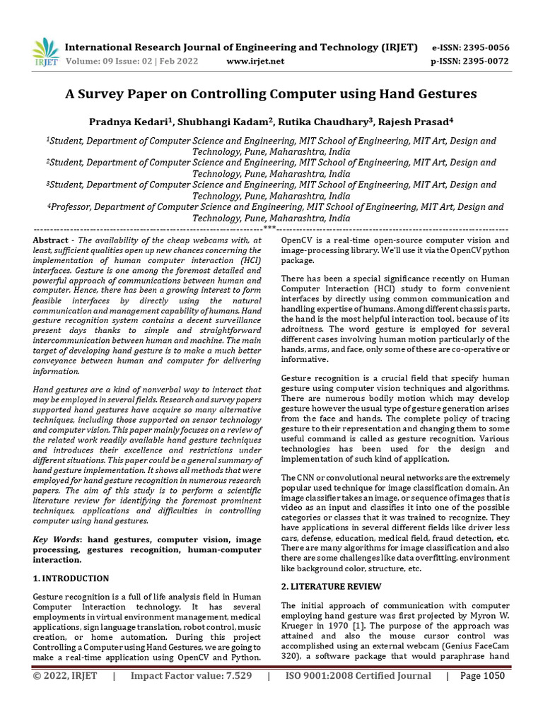 A Survey Paper On Controlling Computer U | PDF | Computer Vision ...
