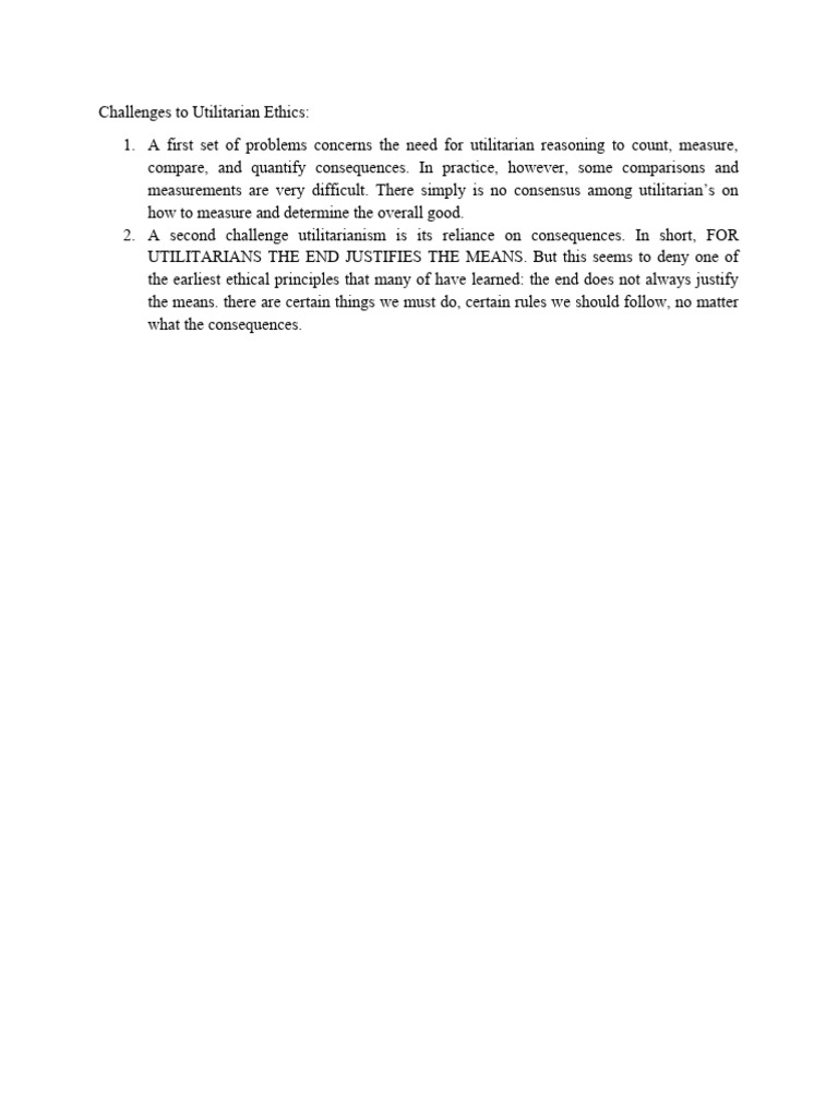 Challenges To Utilitarian Ethics Pdf