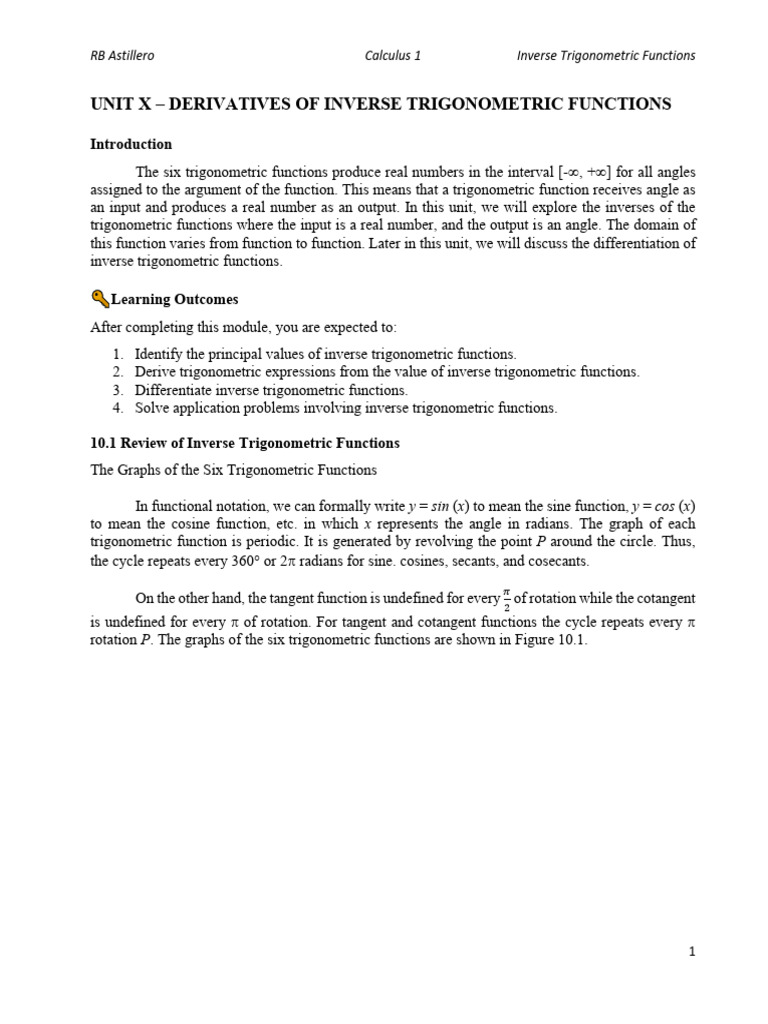 Derivatives of inverse trigonometric functions pdf trigonometric