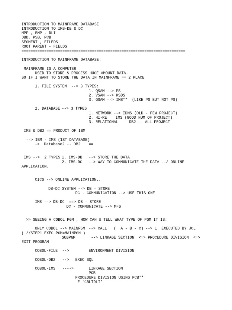 Overview of IMS-DB in Mainframe | PDF | Ibm Db2 | Databases