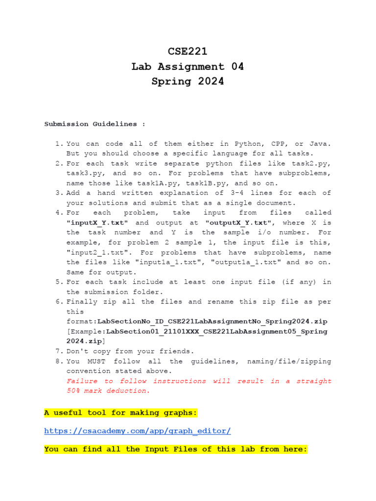 CSE221 Spring 2024 Lab Assignment 04 | PDF | Computer File | Zip (File ...