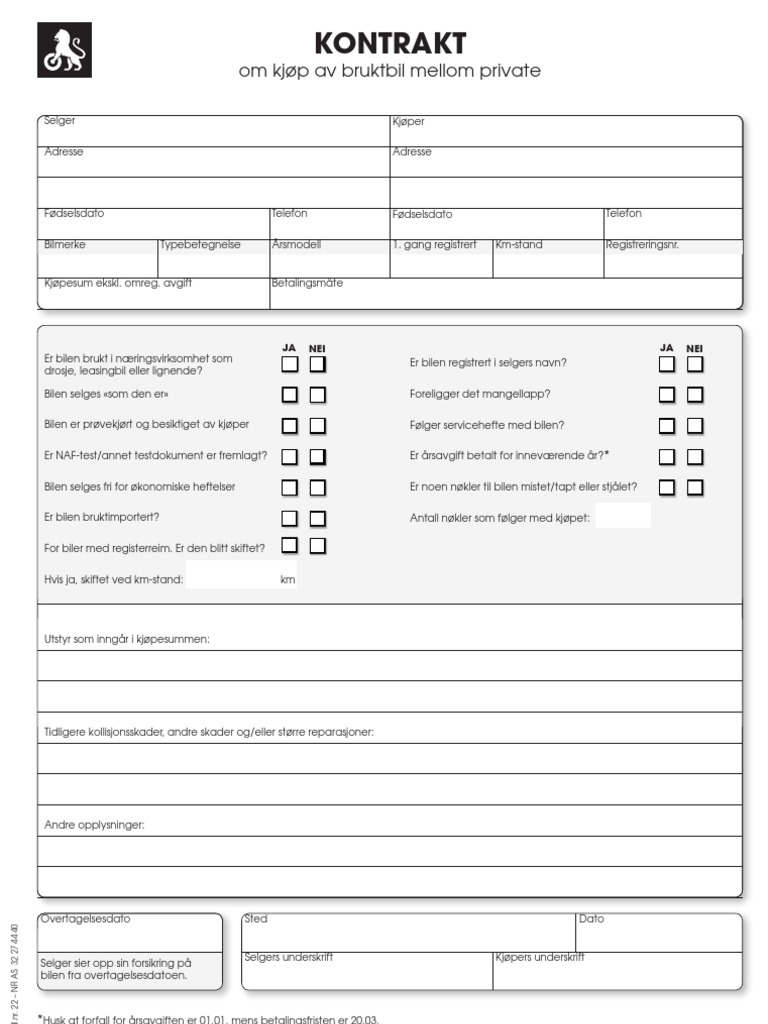 kjopekontrakt for bil