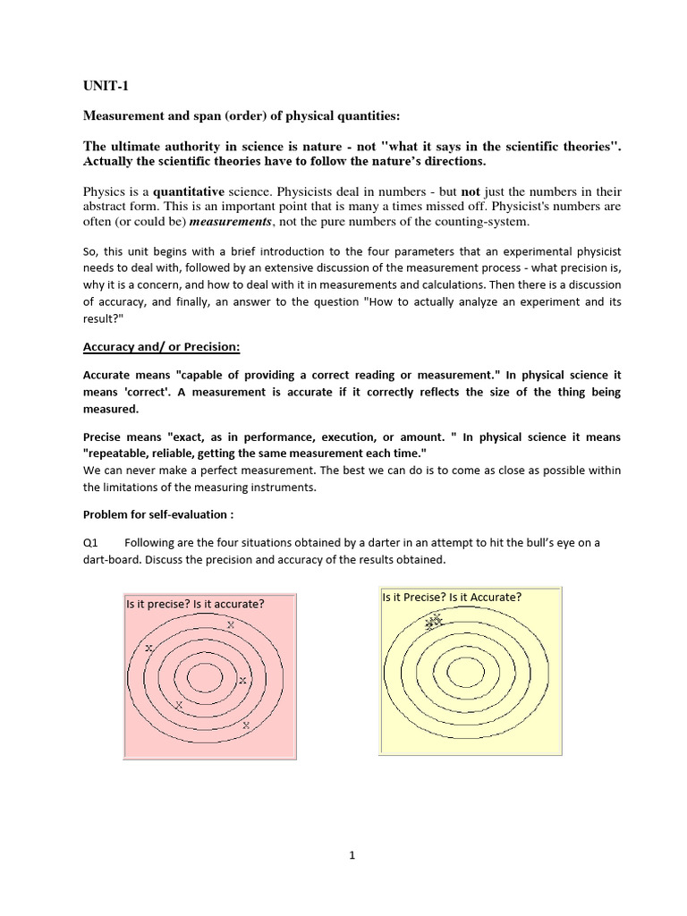 Some Discussions On Unit - 1 | PDF | Accuracy And Precision ...