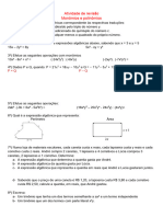 Atividade 9º Ano (Monômios e Polinômios) 2024