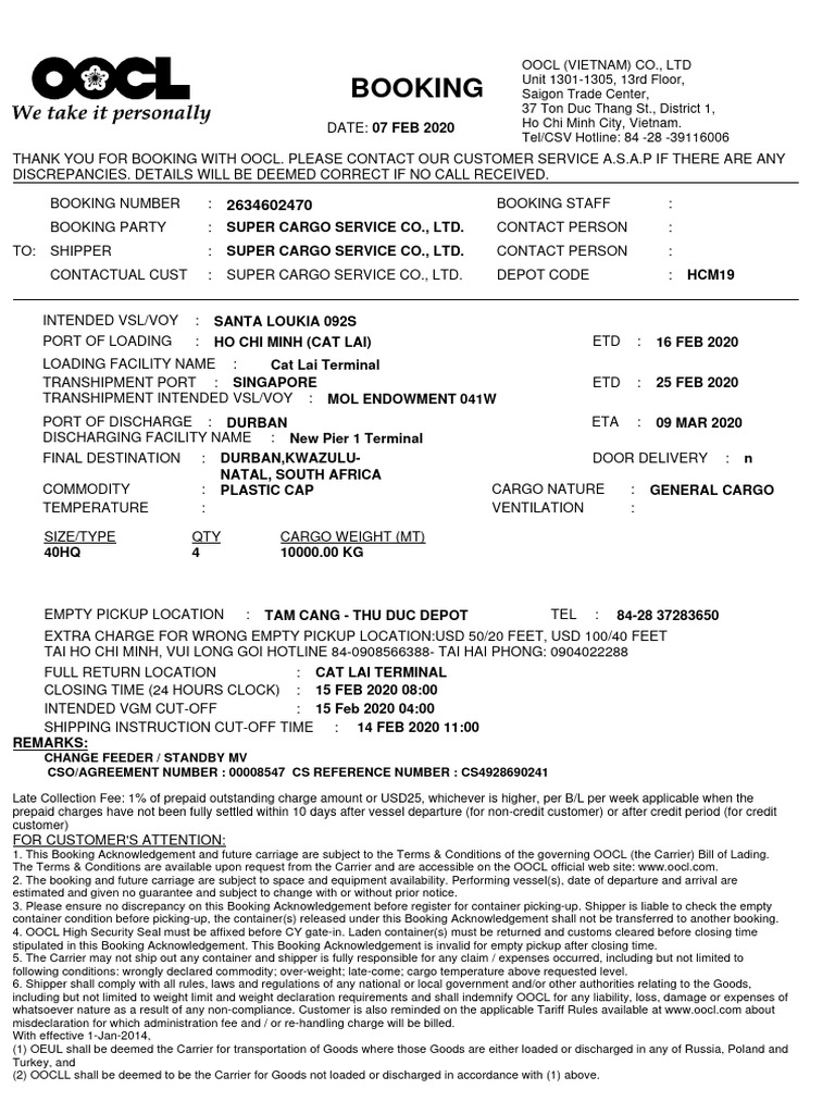 Booking | PDF | Cargo | Bill Of Lading