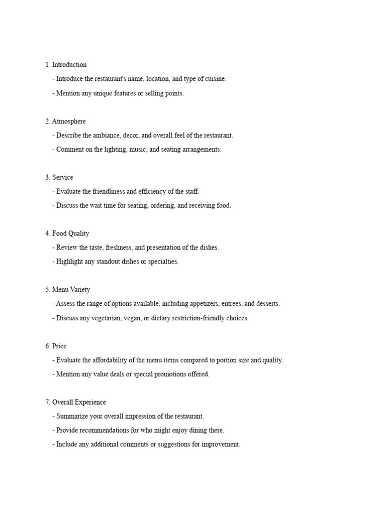 Restaurant Review Guide | PDF