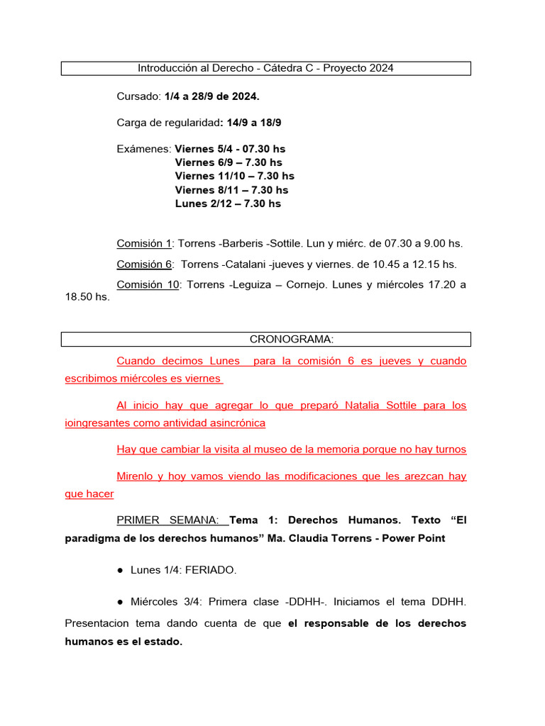 Cronograma 2024 Introducción Al Derecho | PDF | Derechos | Educación en ...