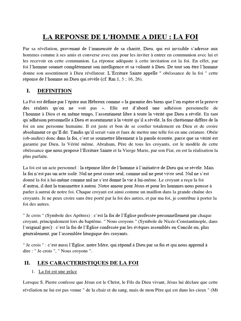 La Foi : Réponse de l'Homme à Dieu | PDF | Dieu | Grâce (christianisme)
