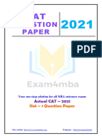 CAT 2021 Slot 01 With Answers by Exam4mba