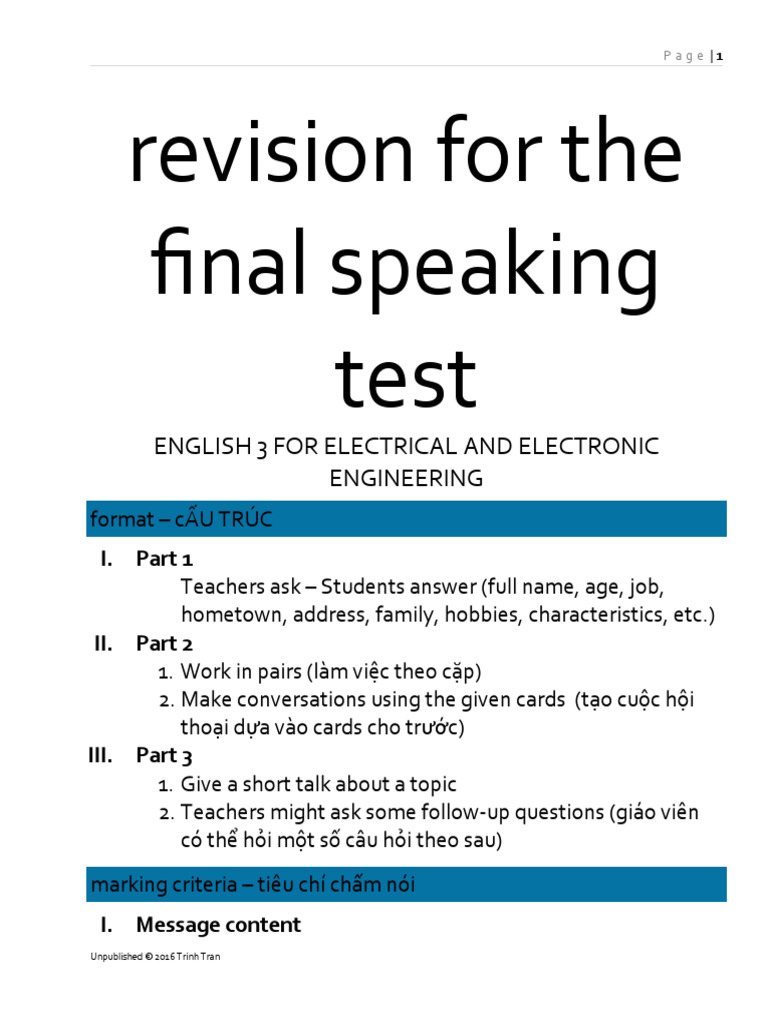 Speaking Test Revision Guide for EEE | PDF | Career & Growth | Language ...