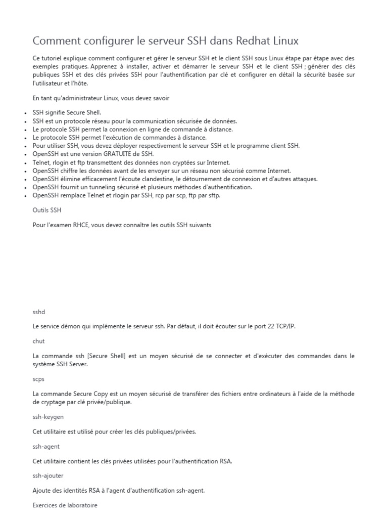 Comment Configurer Le Serveur SSH Dans Redhat Linux | PDF | Enveloppe ...