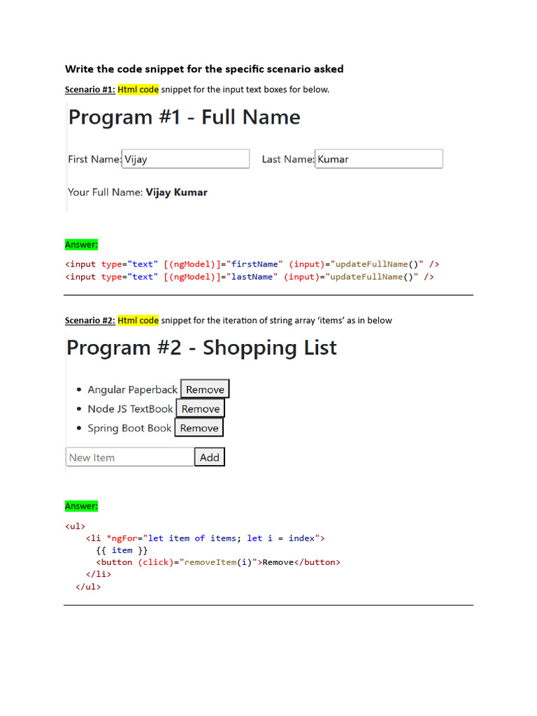 HTML & TS Code Snippets for Tasks | PDF | Teaching Methods & Materials