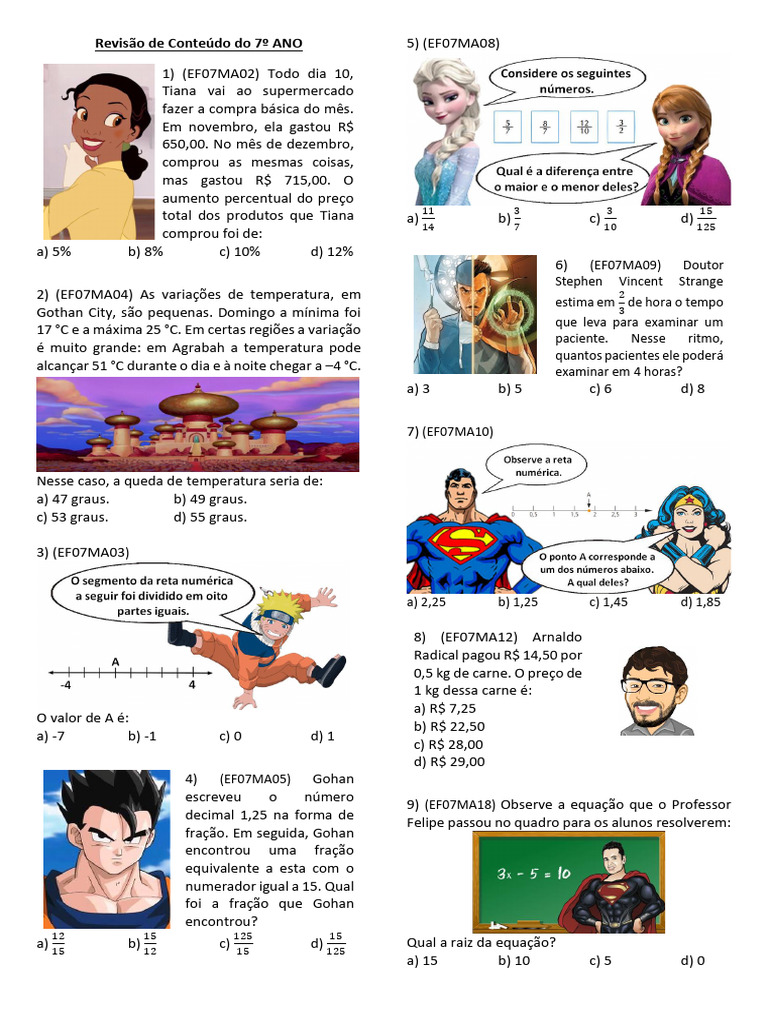 8 ANO - Atividade de Revisão | PDF