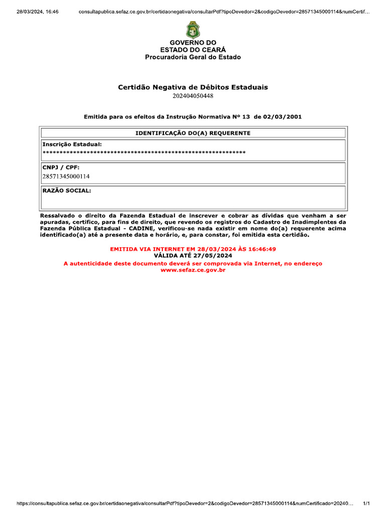 Certidão Estadual | PDF
