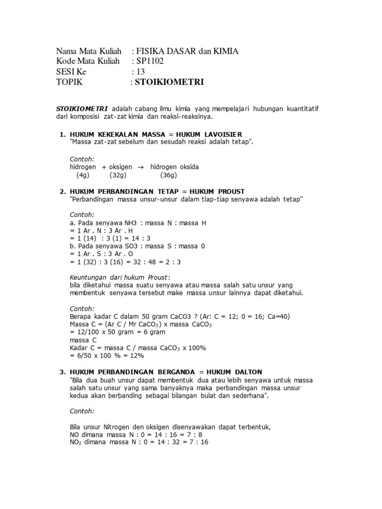 Stoikiometri dan Hukum Kimia | PDF | Metode & Bahan Ajar | Teknologi ...