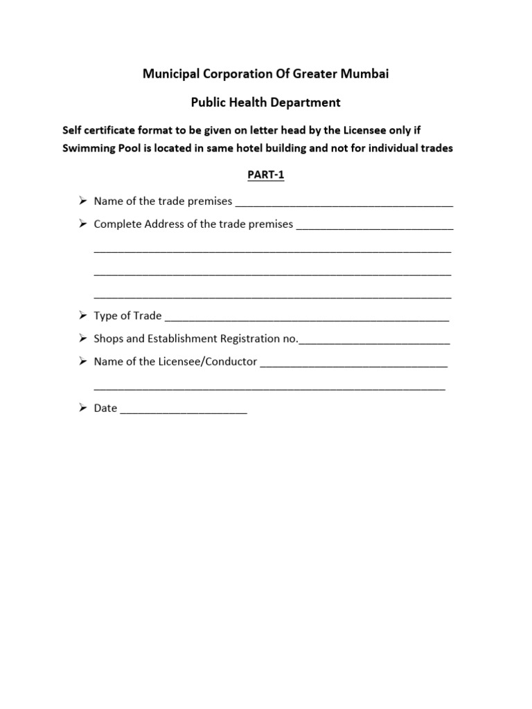 Swimming Pool License Self-Certificate Format | PDF | Water | Storm Drain