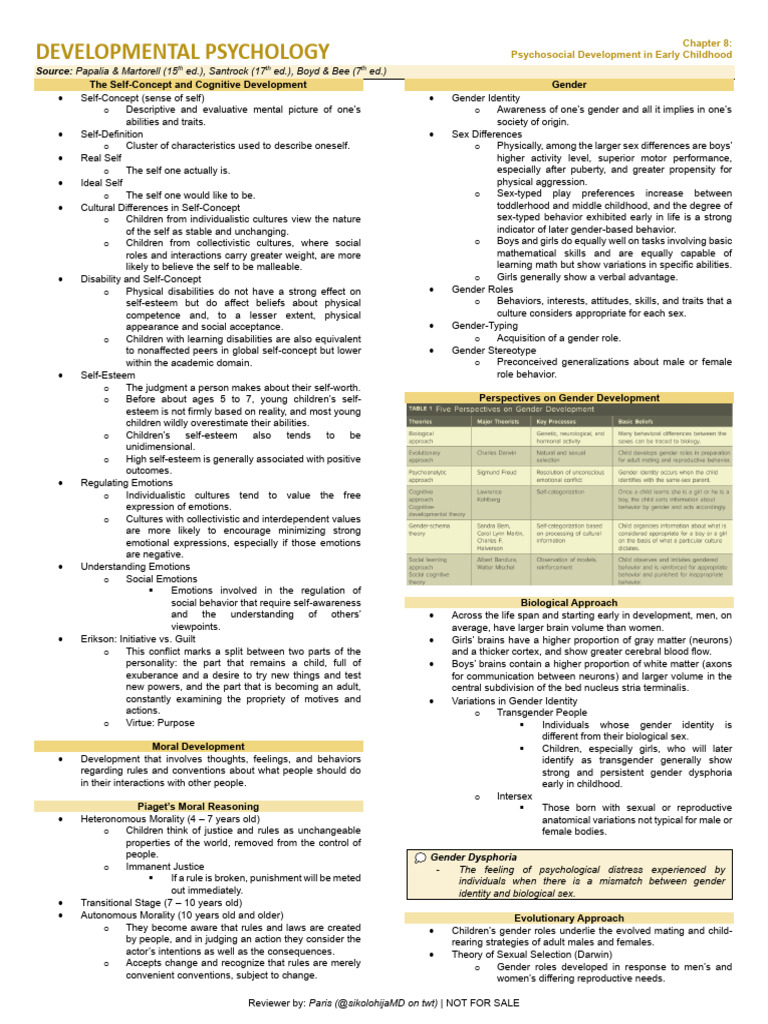 Psychosocial Development in Early Childhood | PDF | Self Concept | Gender