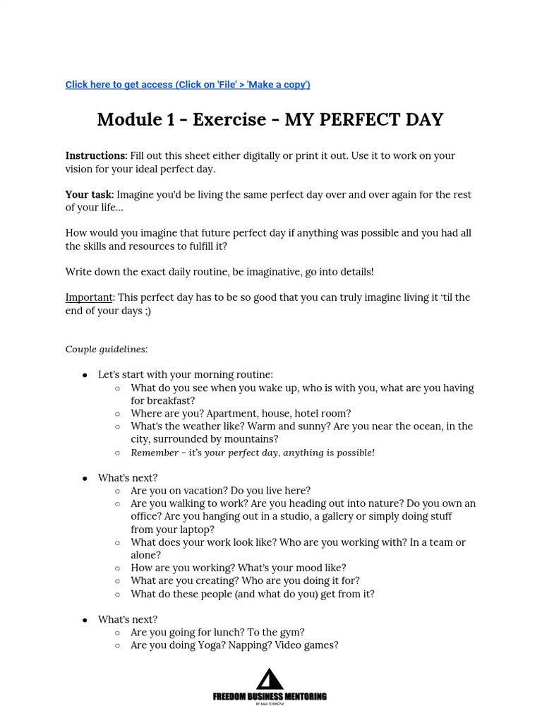 My Perfect Day Vision Exercise | PDF | Career & Growth | Self-Improvement