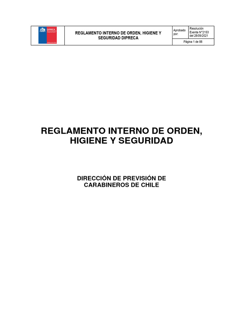 Reglamento interno de orden higiene y seguridad de dipreca versi n