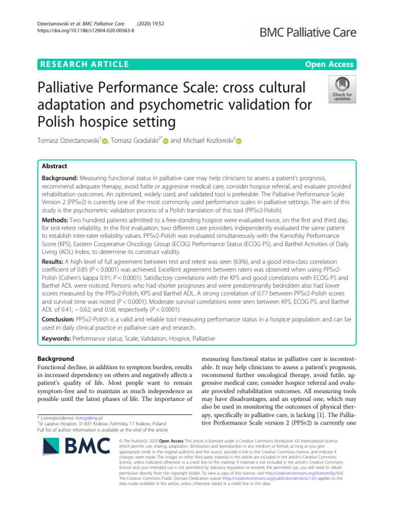 Palliative Performance Scale - Cross Cultural Adaptation and ...