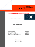 Títulos Y Operaciones de Crédito: Actividad 4. Proyecto Integrador-Etapa 1