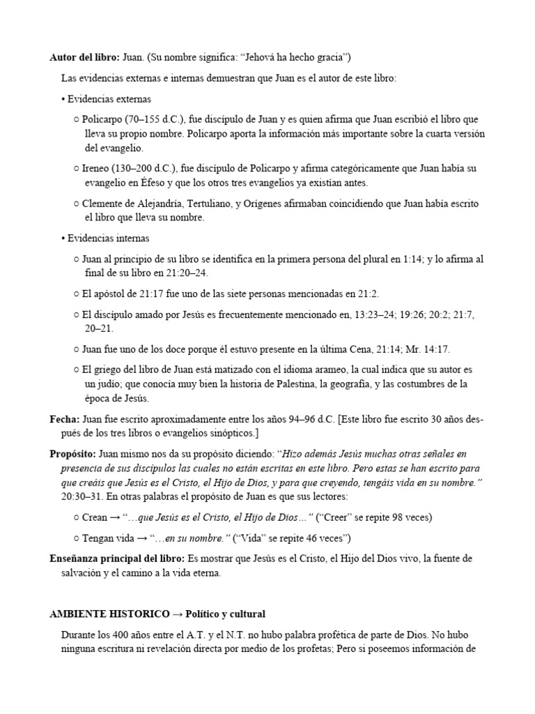 Resumen de Clases Del Libro de Juan PDF Juan el