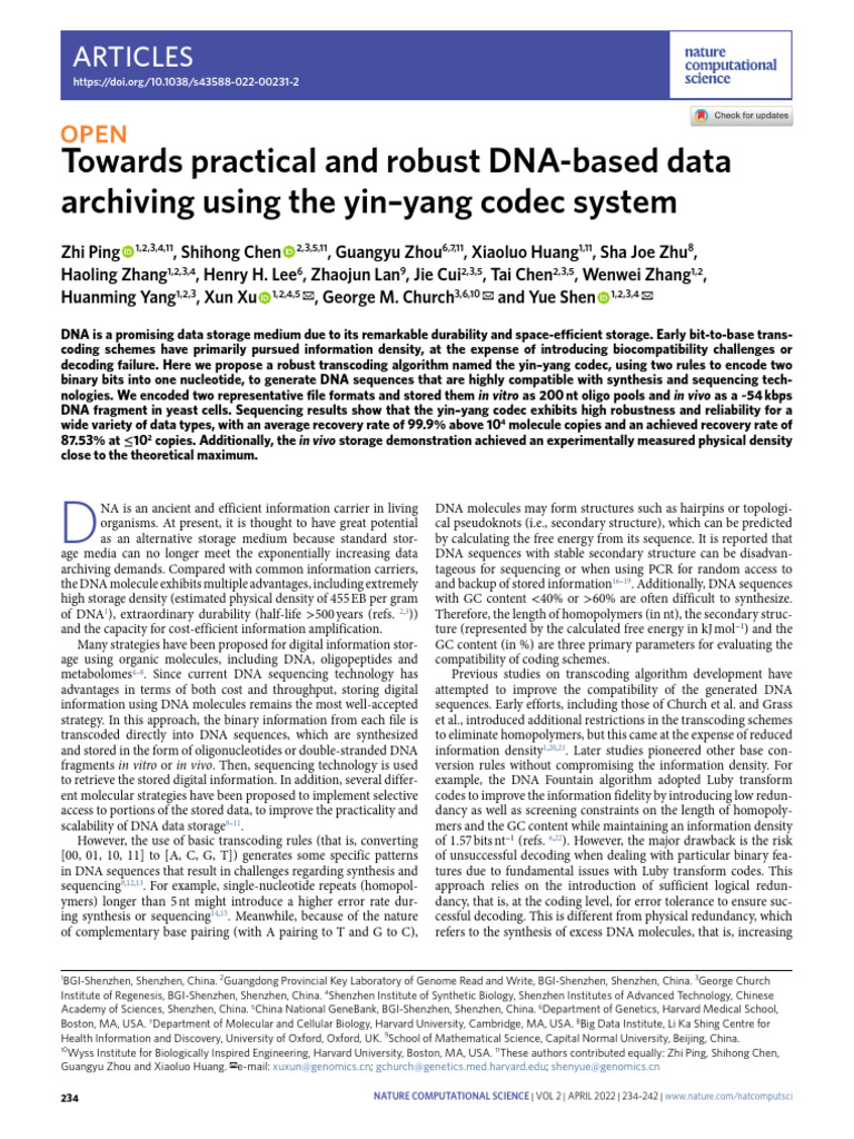 Robust DNA Data Storage with Yin-Yang Codec | PDF | Dna Sequencing | Dna