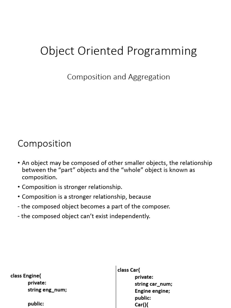Composition vs Aggregation in C++ | PDF | C++ | Object Oriented Programming