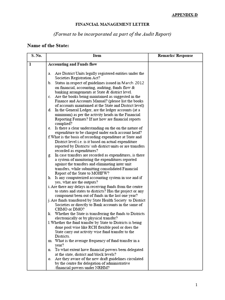 Appendix d finanical management letter download free pdf audit