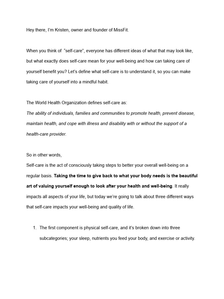 Mindful Self-Care for Wellness | PDF | Mental Health | Well Being