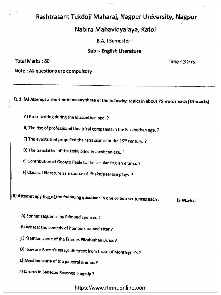 Ba 1 Sem English Literature V2 2022 Pdf