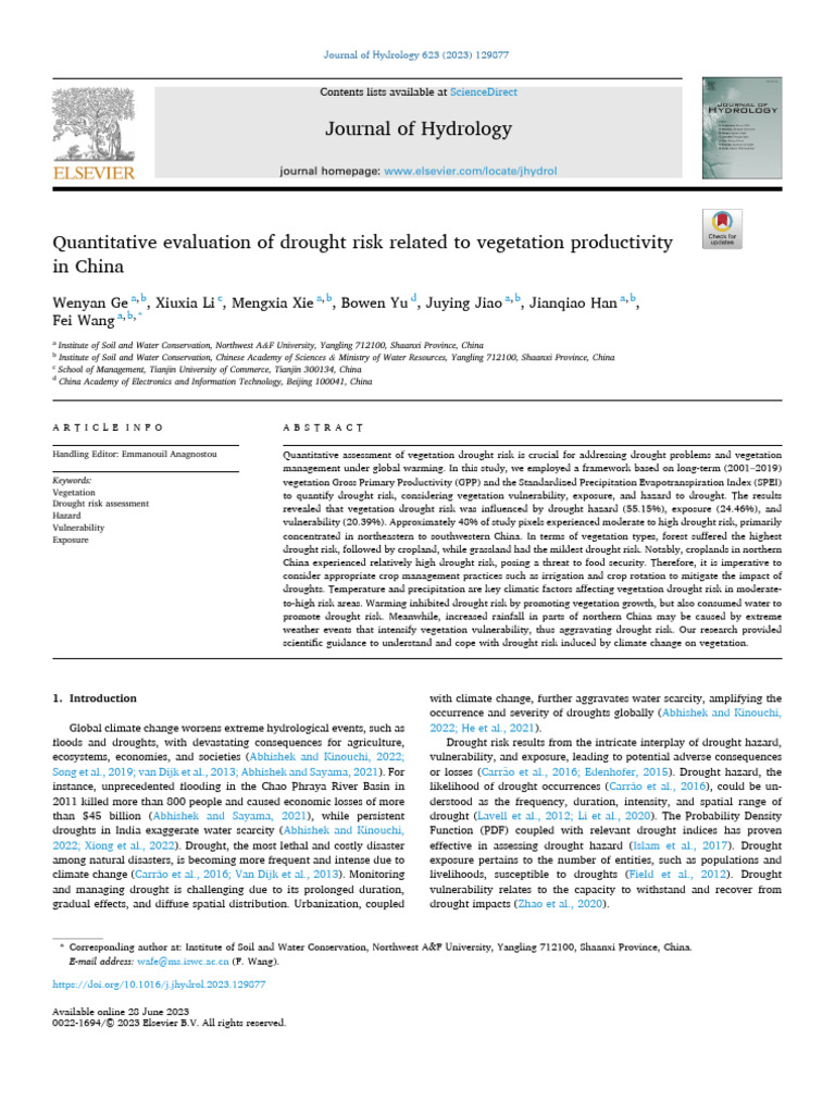 Drought Risk Assessment in China's Vegetation | PDF | Drought | Risk