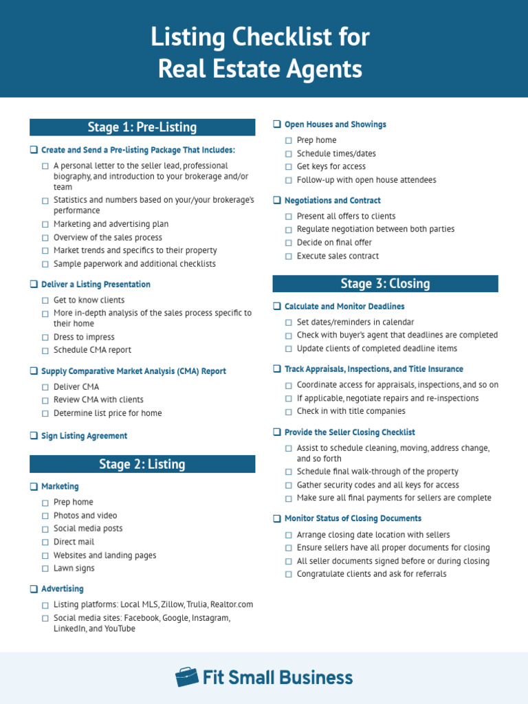 Realtor Listing Checklist Guide | PDF | Sales | Real Estate Appraisal