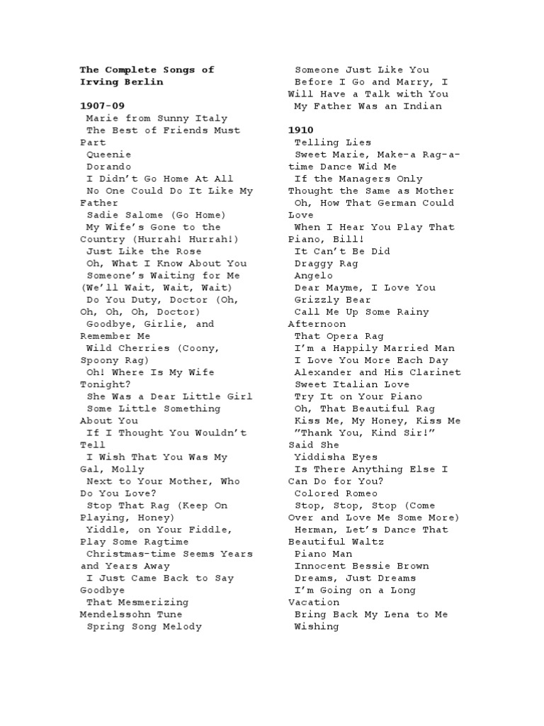 The Complete Songs of Irving Berlin PDF