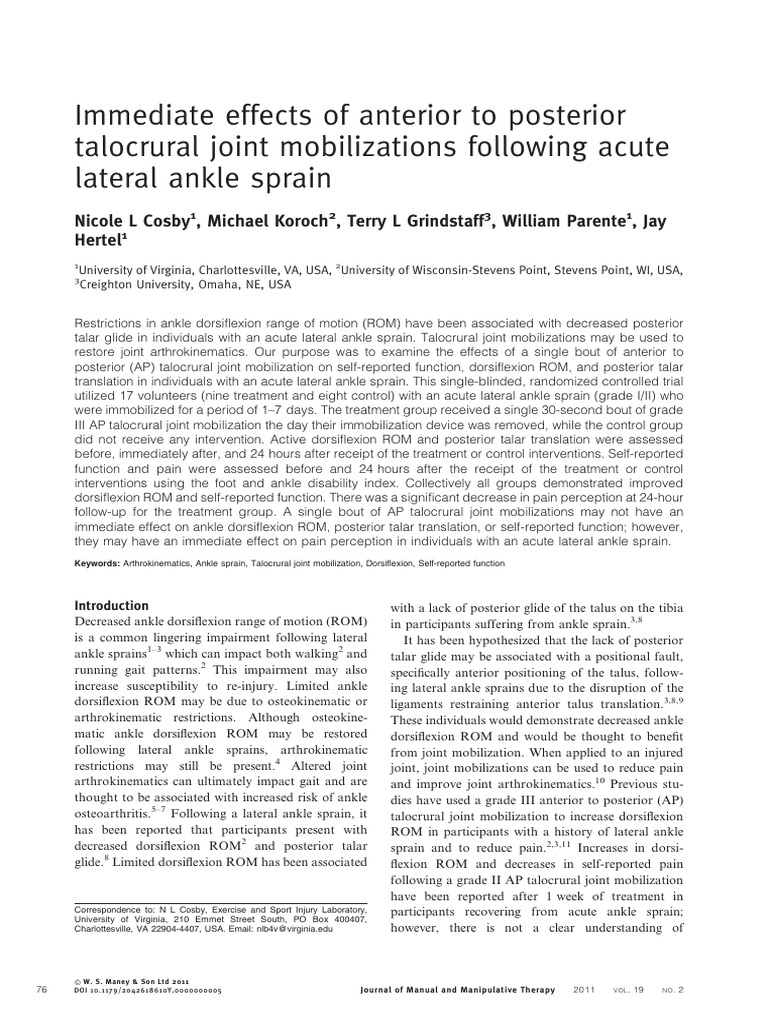 Effects of AP Mobilization on Ankle Sprains | PDF | Ankle ...