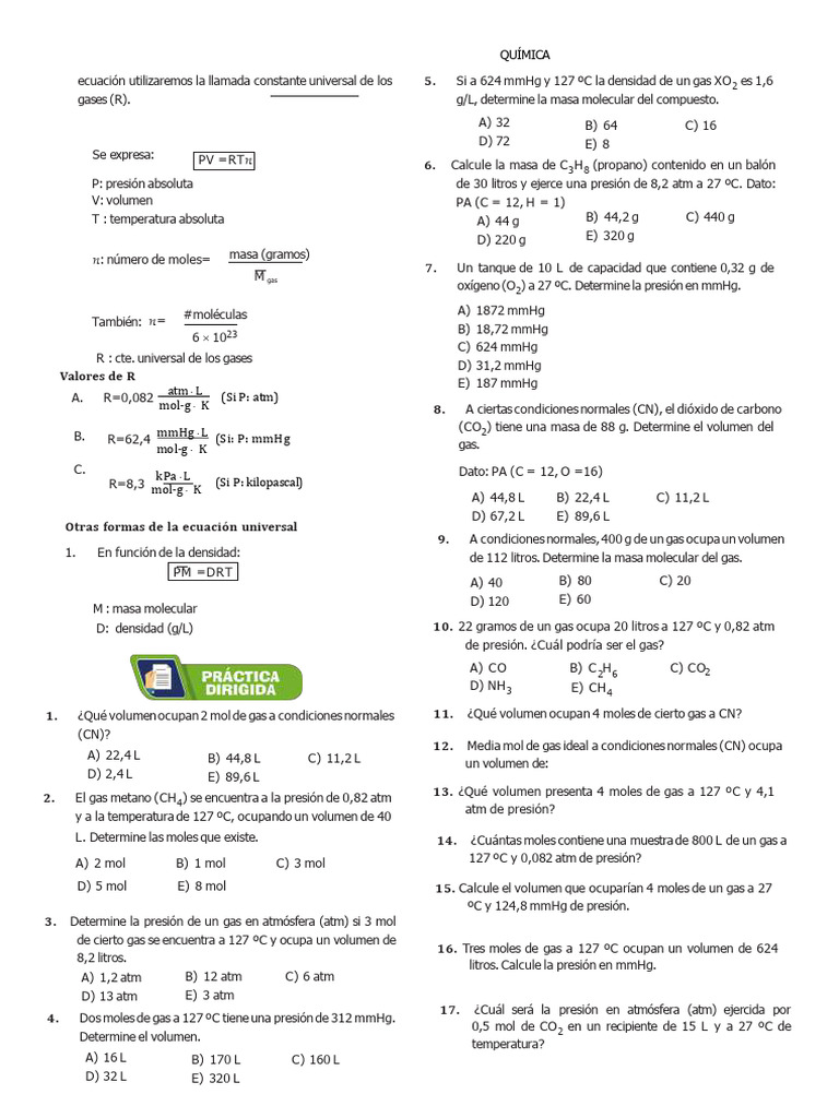 Problemas de Gases Ideales | PDF | Gases | Mole (Unidad)