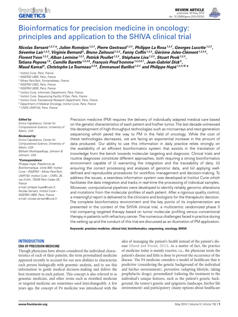 Bioinformatics For Precision Medicine in Oncology Principles and ...