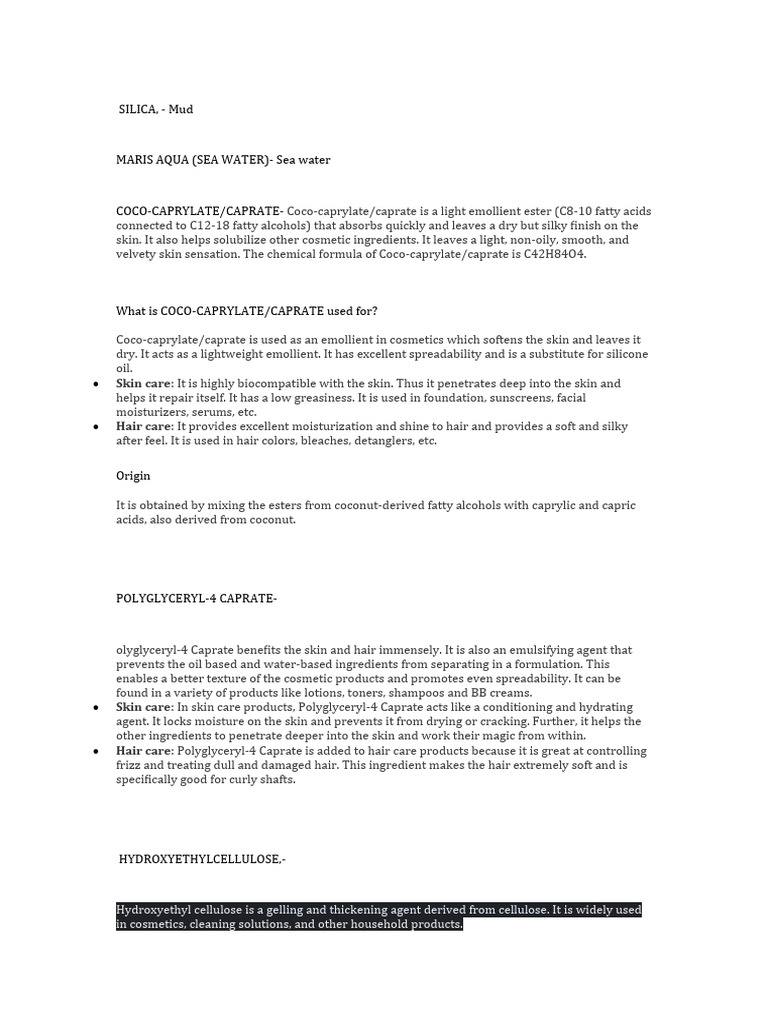 Silica and Coco-Caprylate in Skincare | PDF | Cosmetics | Skin Care
