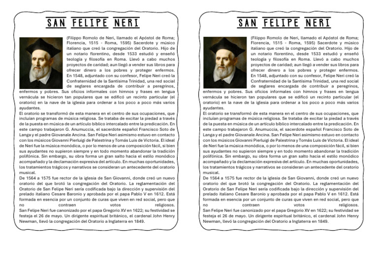 San Felipe Neri Biografia PDF Iglesia Católica