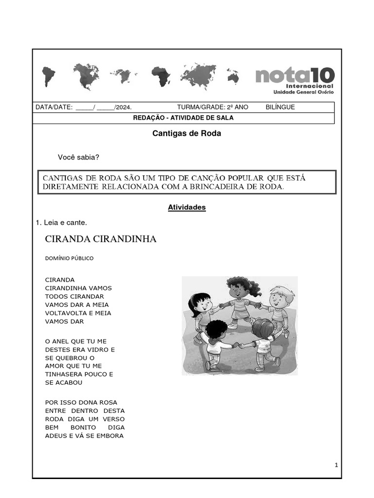 Cantigas de Roda - Atividades | PDF