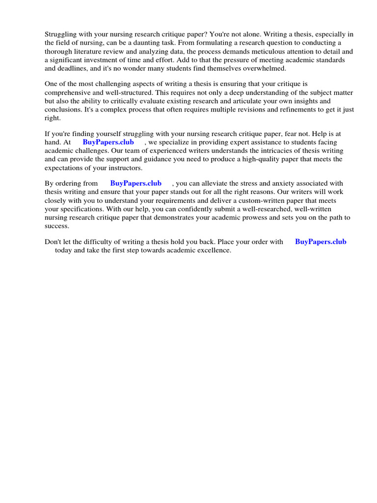 Nursing Research Critique Paper Sample | PDF | Essays | Evidence Based ...
