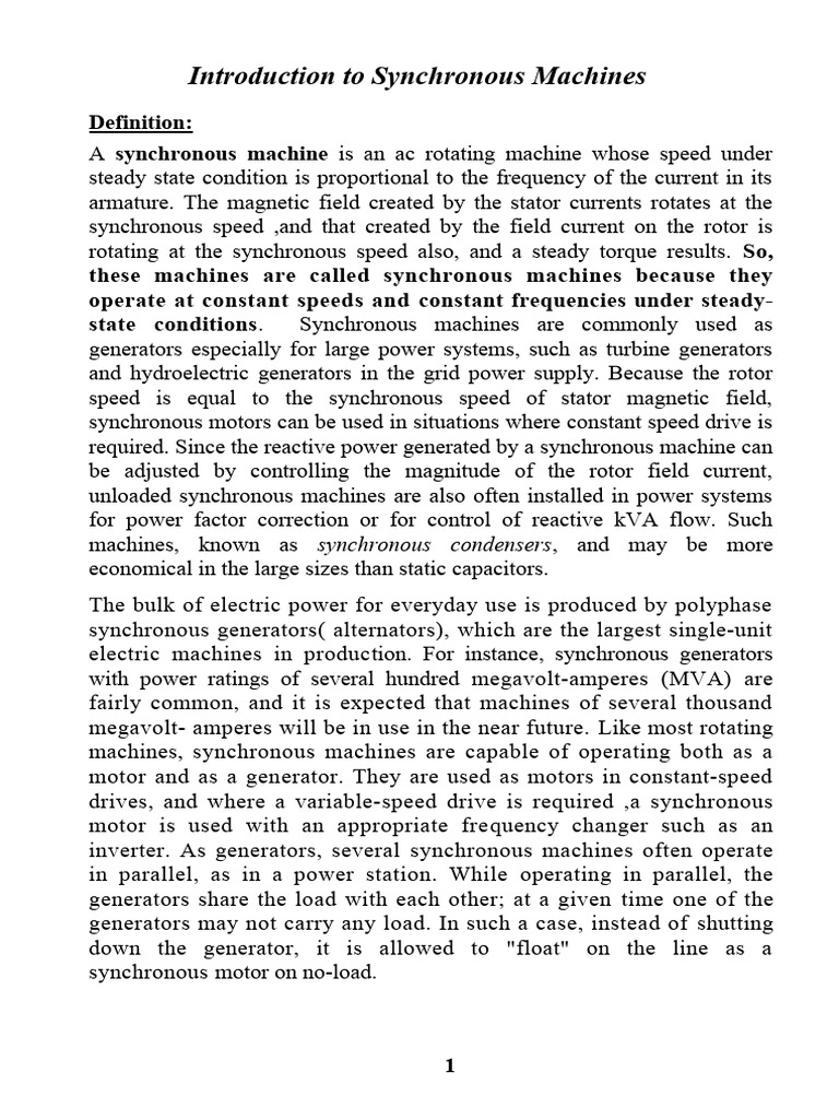 Introduction To Synchronous Machines Pdf Electric Motor Electric